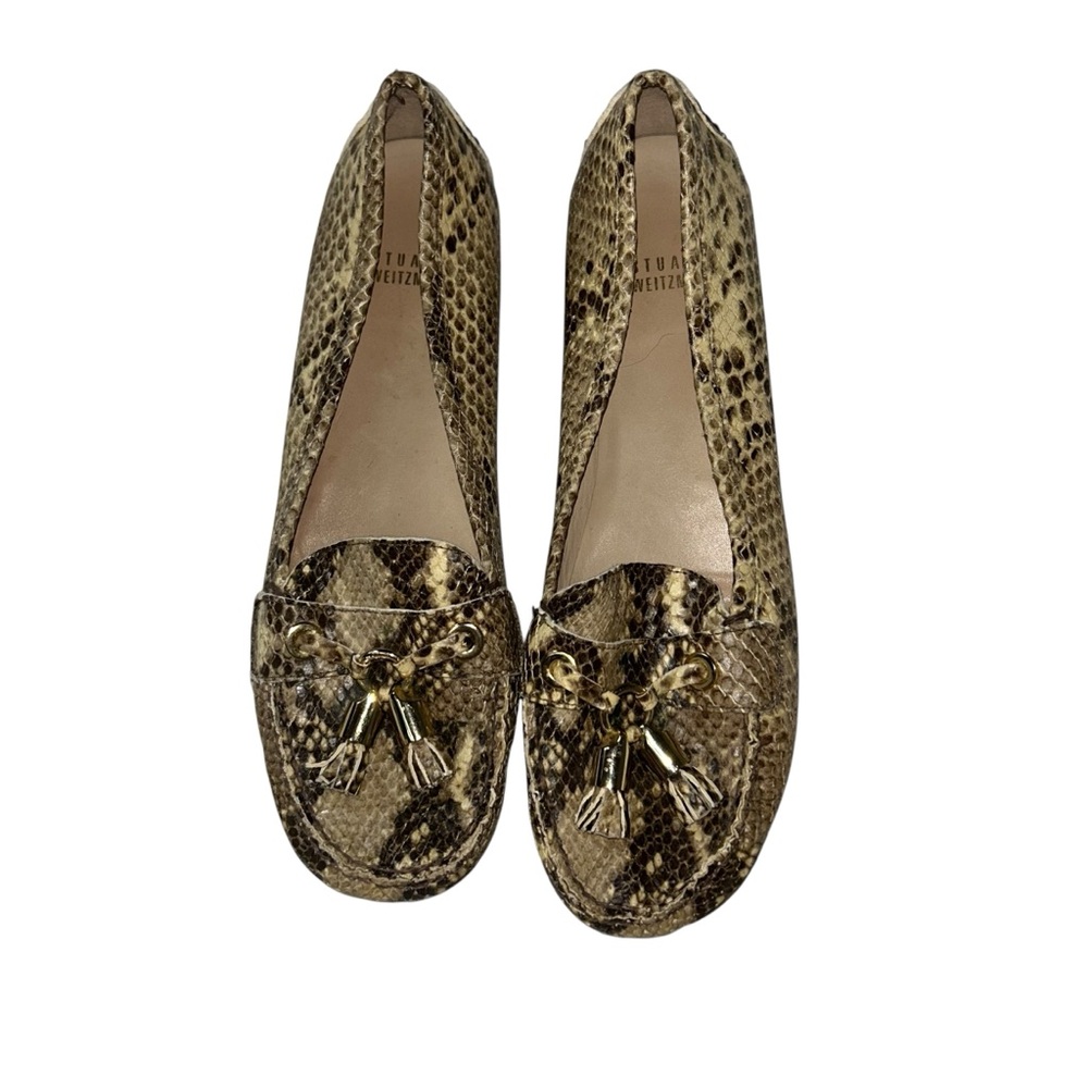 Stuart Weitzman Cream Brown Python Snakeskin Tass… - image 2